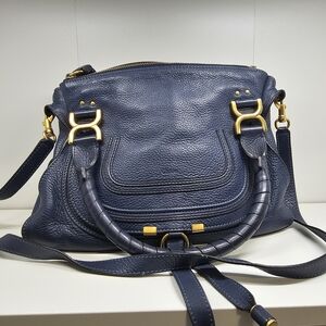 Navy Blue Leather Shoulder Bag